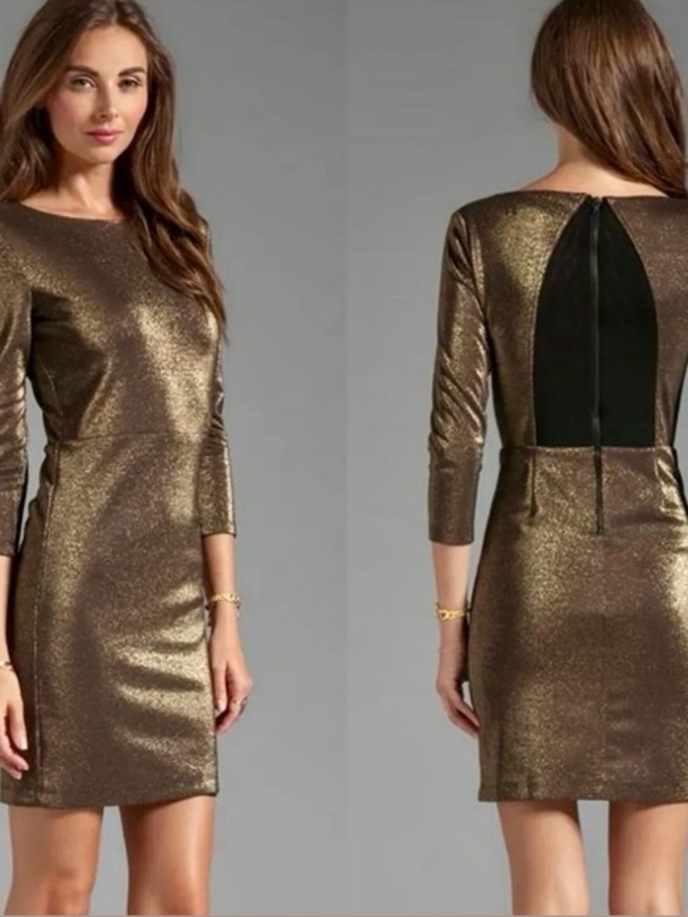 Alice + Olivia Metallic Gold Long Sleeve Sheath Dress size 0